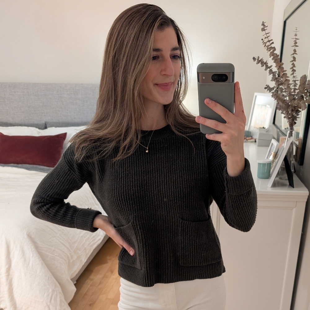 Ribbed Crewneck Green Madewell Sweater, Size XXS